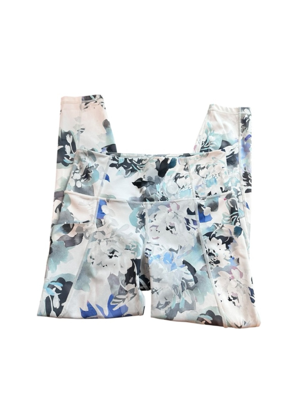 Floral Print Active Leggings - Light Blue & White